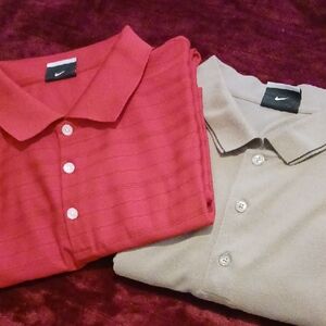 Nike Drifit Men's Golf Polo Shirts - Red and Beige 4XL